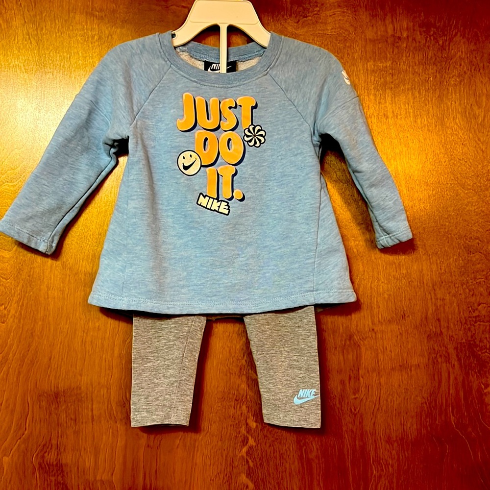 Nike two piece outfit, size 18 months, grey and blue, sweater and leggings